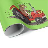 赤いトラクター漫画を運転する可愛い幸せな牛 ラッピングペーパー (ロールコーナー)