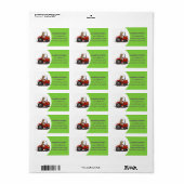 赤いトラクター漫画を運転する可愛い幸せな牛 ラベル (フルシート)