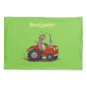 赤いトラクター漫画を運転する可愛い幸せな牛 枕カバー (裏面)