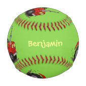 赤いトラクター漫画を運転する可愛い幸せな牛 野球ボール (裏面)