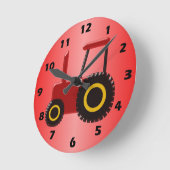 赤いトラクター ラウンド壁時計 (傾斜)