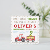 赤いトラクター　1歳　2歳　男の子　誕生日　スクエア招待状 招待状 (スタンド正面)