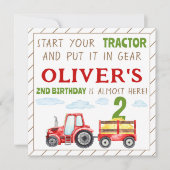 赤いトラクター　1歳　2歳　男の子　誕生日　スクエア招待状 招待状 (正面)