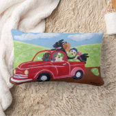 赤いトラックおよびラブラドールの絵を描くこと ランバークッション (ブランケット)