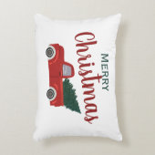 赤いトラックがクリスマスを祝う アクセントクッション (正面(垂直))