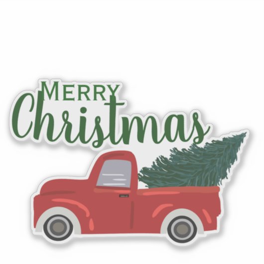 赤いトラックがクリスマスを祝う シール (正面)