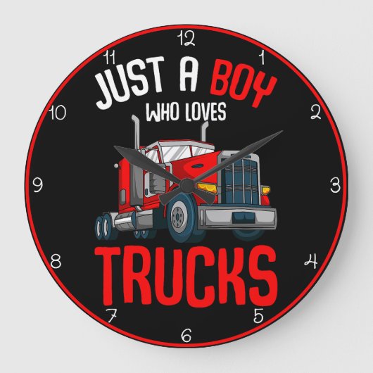 赤いトラックが大好きな男の子 ラージ壁時計 (正面)