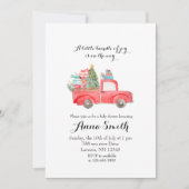 赤いトラックが雪を降らすクリスマスベビーシャワー 招待状 (正面)