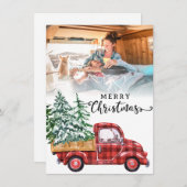 赤いトラックとクリスマスツリーの写真の休日 シーズンカード (正面/裏面)