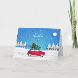 赤いトラックとクリスマスツリー カード