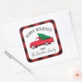 赤いトラックと木のクリスマスシール スクエアシール (封筒)