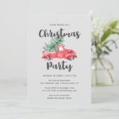 赤いトラックと木のクリスマスパーティー 招待状 (スタンド正面)