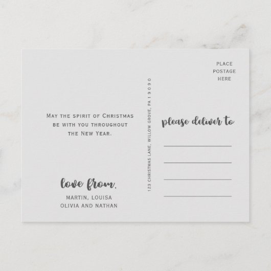 赤いトラックと木のクリスマス写真 シーズンポストカード (裏面)