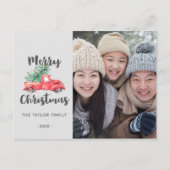 赤いトラックと木のクリスマス写真 シーズンポストカード (正面)