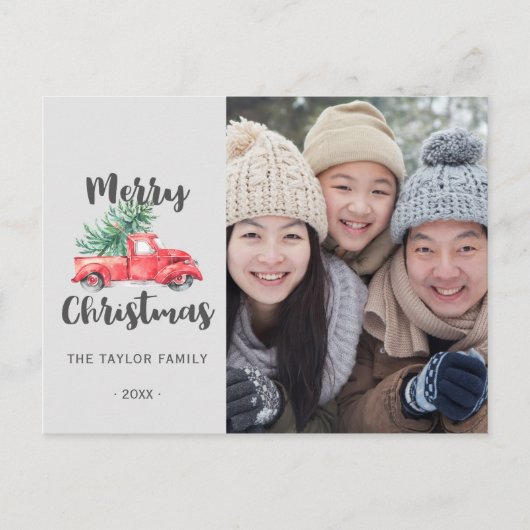 赤いトラックと木のクリスマス写真 シーズンポストカード
