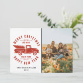 赤いトラックと木のクリスマス写真 ホリデーシーズン シーズンカード (スタンド正面)