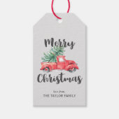 赤いトラックと木のクリスマス ギフトタグ (正面)