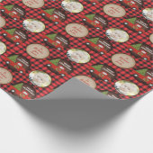 赤いトラックと木のバッファロープレイド写真クリスマス ラッピングペーパー (角)