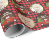 赤いトラックと木のバッファロープレイド写真クリスマス ラッピングペーパー (ロールコーナー)