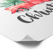 赤いトラックと木のメリークリスマス ポスター (角)