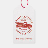 赤いトラックと木メリークリスマスハッピーニューイヤー ギフトタグ (裏面)