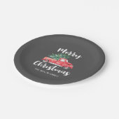 赤いトラックと木 |グレー・メリー・クリスマス・パーティー ペーパープレート (アングル)