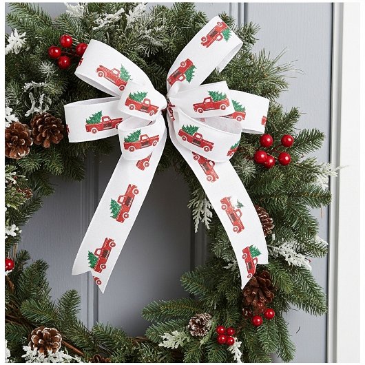 赤いトラックと木 サテンリボン