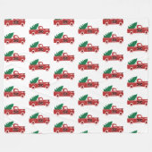 赤いトラックと木 フリースブランケット (正面(横))