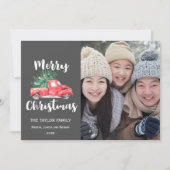 赤いトラックと木 |灰色のクリスマスフォト シーズンカード (正面)