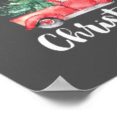 赤いトラックと木 | Gray Merry Christmas ポスター (角)