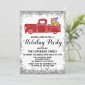 赤いトラックのギフト クリスマス ホリデーパーティー シルバー 招待状 (スタンド正面)
