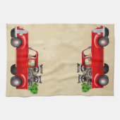 赤いトラックのクリスマスアライグマ キッチンタオル (横)