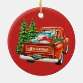 赤いトラックのクリスマスツリー セラミックオーナメント (裏面)