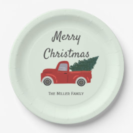 赤いトラックのクリスマスツリー ペーパープレート