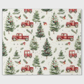 赤いトラックのクリスマスツリー ラッピングペーパー (フラット)