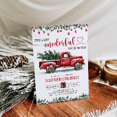 赤いトラックのクリスマスツリー 1歳の誕生日おめでとう 招待状
