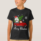 赤いトラックのクリスマスデコレーションに乗ってプードルドッグ Tシャツ (正面)