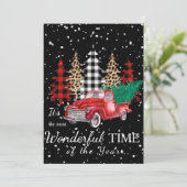 赤いトラックのクリスマス フラット ホリデー カード (スタンド正面)