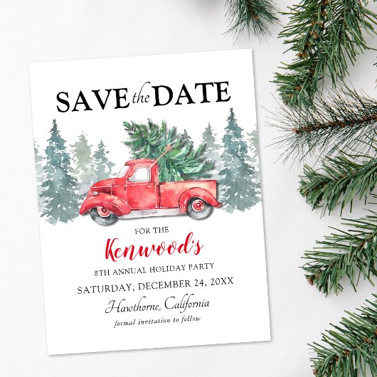 赤いトラックのクリスマス ホリデーパーティー Save the Date 案内ポストカード