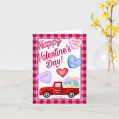 赤いトラックのグリーティングカード 4" x 5.6" 折りたたみ式 カード (黄色い花)