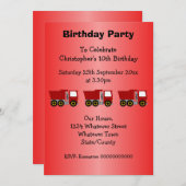 赤いトラックのデザインの男の子の誕生日パーティー 招待状 (正面/裏面)