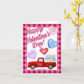赤いトラックのバレンタインデーカード カード (黄色い花)