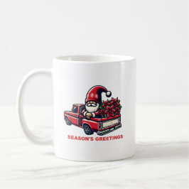 赤いトラックのポインセチア・ノーム クリスマスグリーティング コーヒーマグカップ