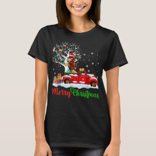 赤いトラックの上のタツノオトシゴ クリスマスパジャマ 面白い クリスマス Tシャツ