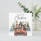 赤いトラックの犬とメリークリスマスハウス シーズンカード (スタンド正面)