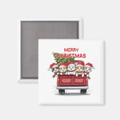 赤いトラックの5匹の愉快なクリスマス猫 マグネット (正面/裏面)