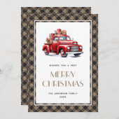 赤いトラックはメリークリスマスカードを押し付けた シーズンカード (正面/裏面)