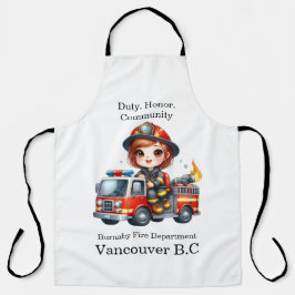 赤いトラックを運転する幸せな消防士 エプロン