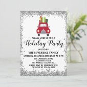 赤いトラックギフト クリスマスホリデーパーティー シルバー 招待状 (スタンド正面)