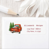 赤いトラック松の木メリークリスマス ラベル (インサイチュ)